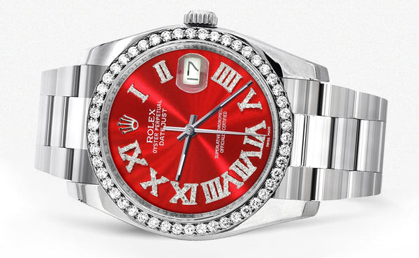 116200 | Rolex Datejust Watch | 36Mm | Red Roman Dial | Oyster Band
