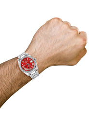 116200 | Rolex Datejust Watch | 36Mm | Red Roman Dial | Oyster Band