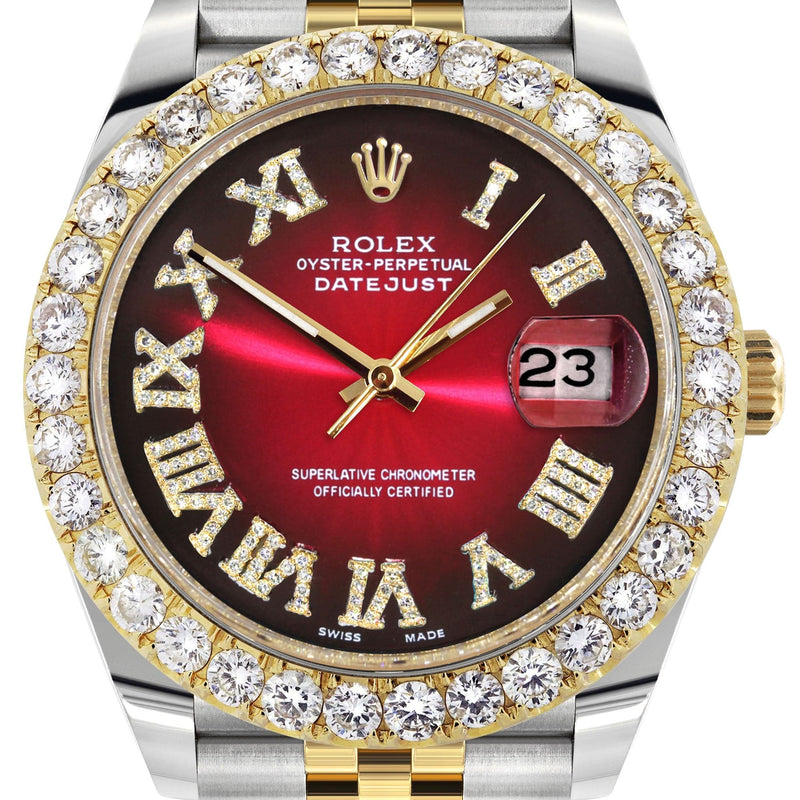 Rolex Datejust 41 Watch | 41 MM | 18K Yellow Gold & Stainless Steel | Custom Red Black Roman Dial | Jubilee Band