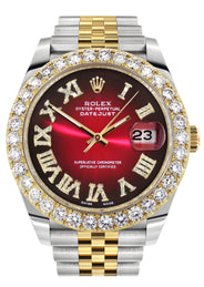 Rolex Datejust 41 Watch | 41 MM | 18K Yellow Gold & Stainless Steel | Custom Red Black Roman Dial | Jubilee Band