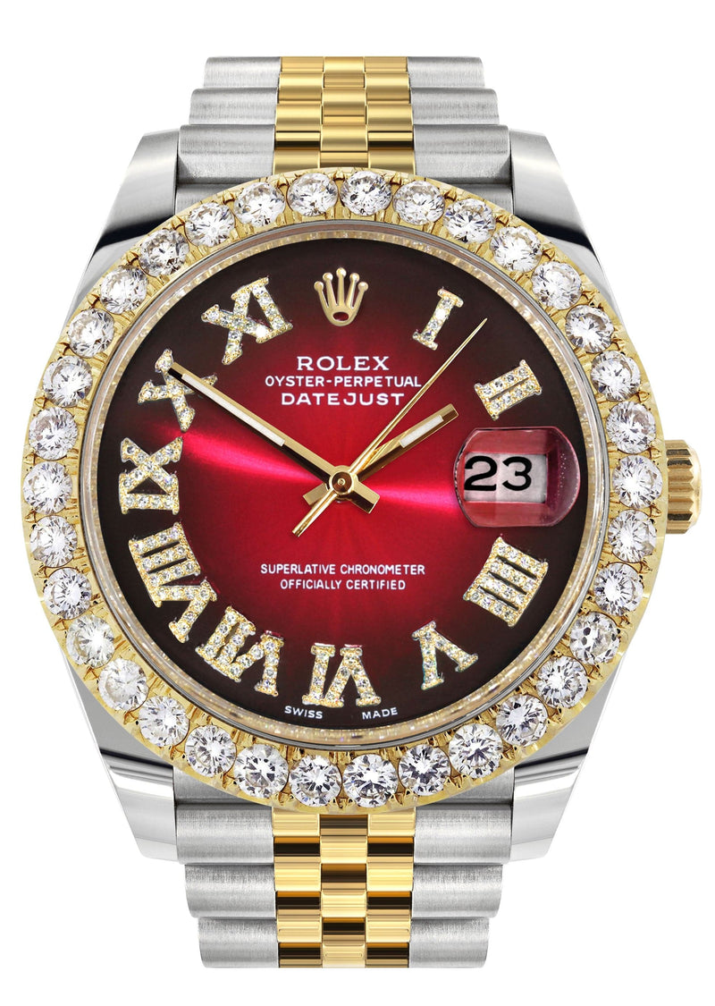 Rolex Datejust 41 Watch | 41 MM | 18K Yellow Gold & Stainless Steel | Custom Red Black Roman Dial | Jubilee Band