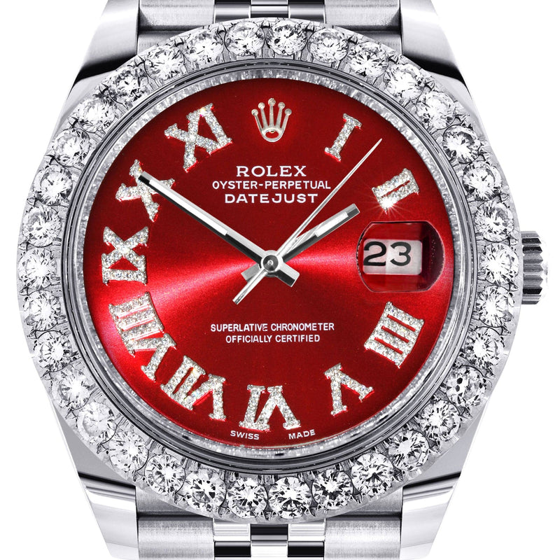Rolex Datejust 41 Watch | 41 MM | Custom Red Roman Diamond Dial | Jubilee Band