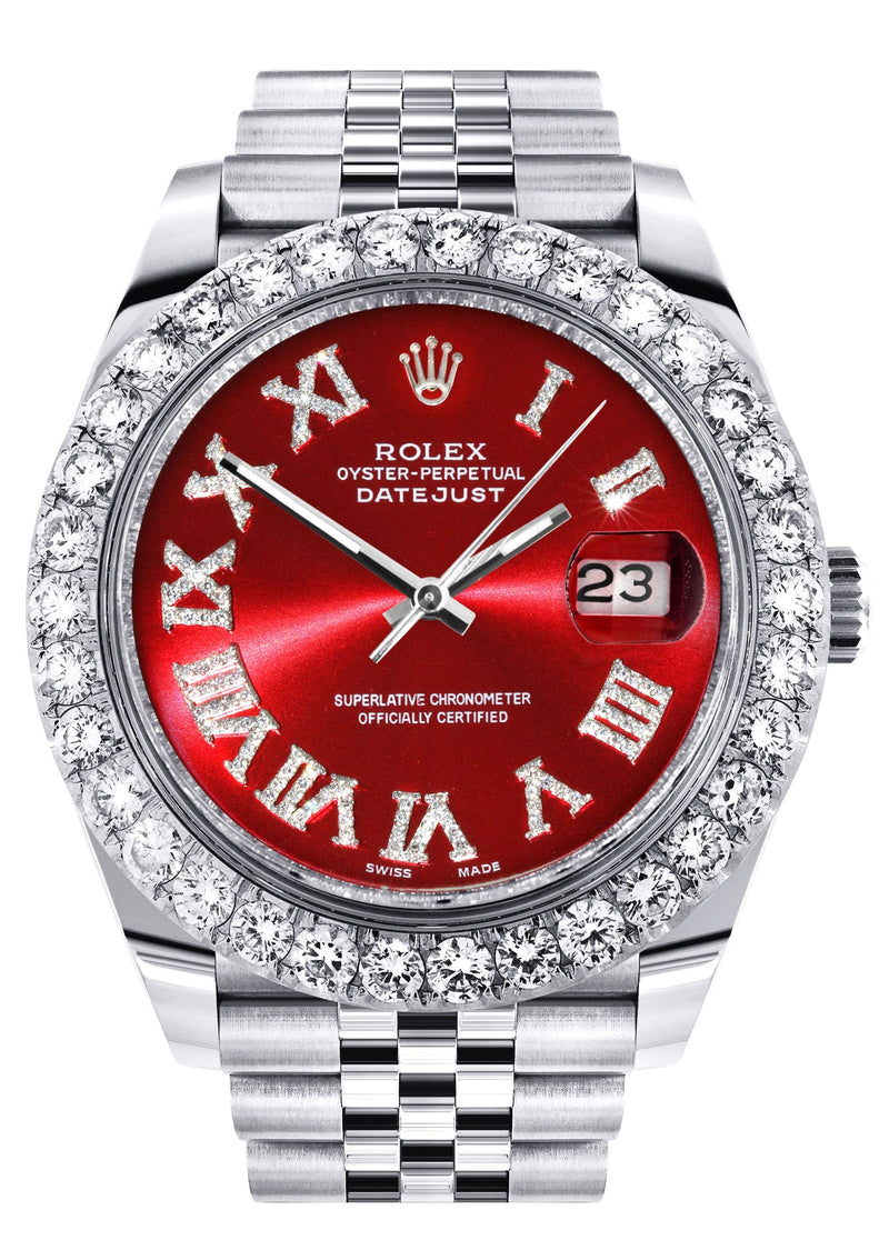 Rolex Datejust 41 Watch | 41 MM | Custom Red Roman Diamond Dial | Jubilee Band