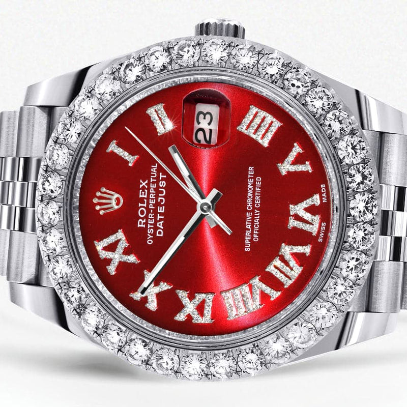 Rolex Datejust 41 Watch | 41 MM | Custom Red Roman Diamond Dial | Jubilee Band