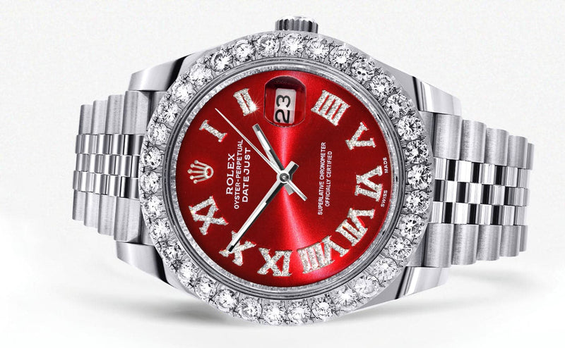 Rolex Datejust 41 Watch | 41 MM | Custom Red Roman Diamond Dial | Jubilee Band