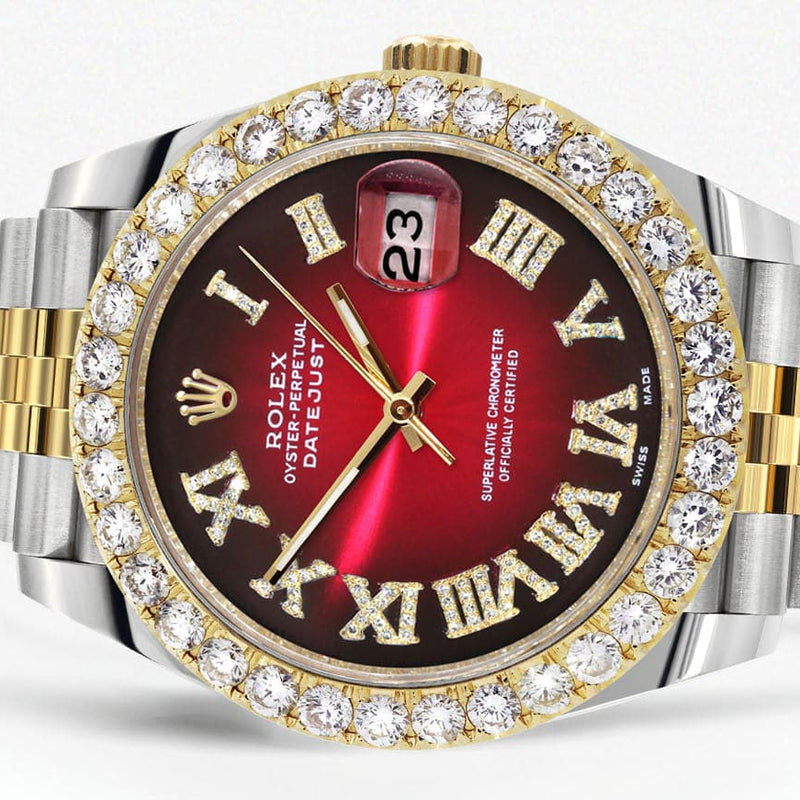 Rolex Datejust 41 Watch | 41 MM | 18K Yellow Gold & Stainless Steel | Custom Red Black Roman Dial | Jubilee Band