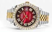 Rolex Datejust 41 Watch | 41 MM | 18K Yellow Gold & Stainless Steel | Custom Red Black Roman Dial | Jubilee Band