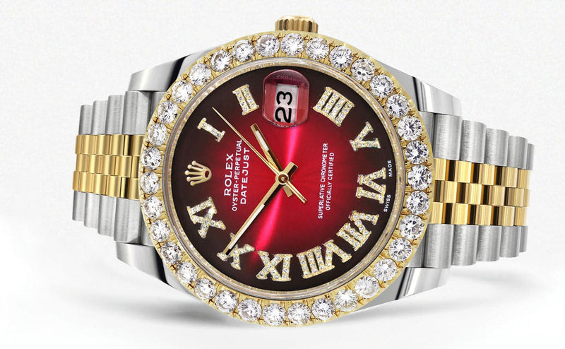 Rolex Datejust 41 Watch | 41 MM | 18K Yellow Gold & Stainless Steel | Custom Red Black Roman Dial | Jubilee Band