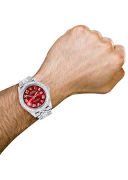 Diamond Iced Out Rolex Datejust 41 | 25 Carats Of Diamonds | Custom Red Roman Numeral Diamond Dial | Two Row | Jubilee Band