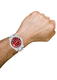 Diamond Iced Out Rolex Datejust 41 | 25 Carats Of Diamonds | Custom Red Roman Numeral Diamond Dial | Two Row | Oyster Band
