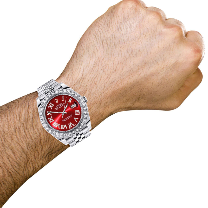Rolex Datejust 41 Watch | 41 MM | Custom Red Roman Diamond Dial | Jubilee Band