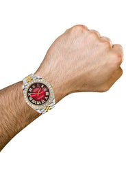 Rolex Datejust 41 Watch | 41 MM | 18K Yellow Gold & Stainless Steel | Custom Red Black Roman Dial | Jubilee Band