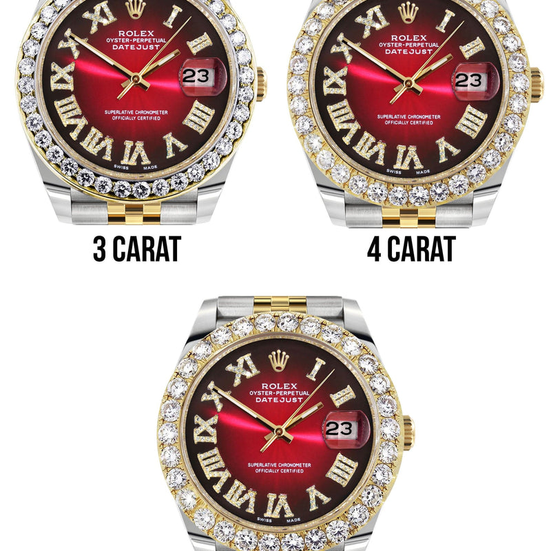 Rolex Datejust 41 Watch | 41 MM | 18K Yellow Gold & Stainless Steel | Custom Red Black Roman Dial | Jubilee Band