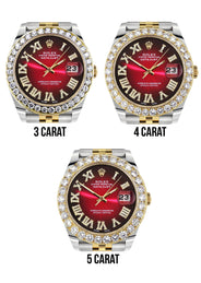 Rolex Datejust 41 Watch | 41 MM | 18K Yellow Gold & Stainless Steel | Custom Red Black Roman Dial | Jubilee Band