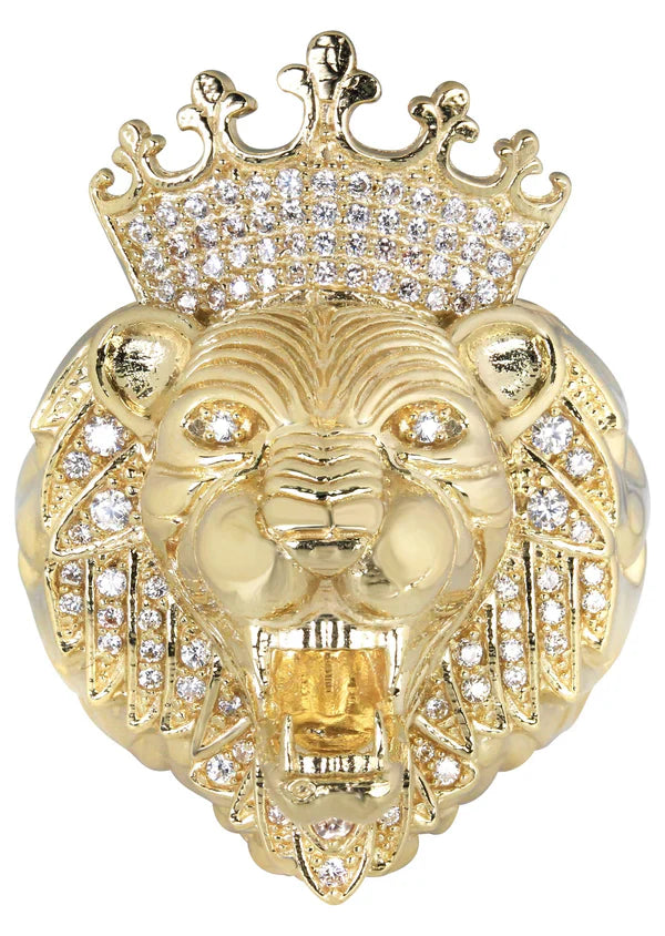 Mens Lions Head Pinky Ring | 10K Solid Yellow Gold