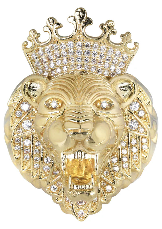 Mens Lions Head Pinky Ring | 10K Solid Yellow Gold