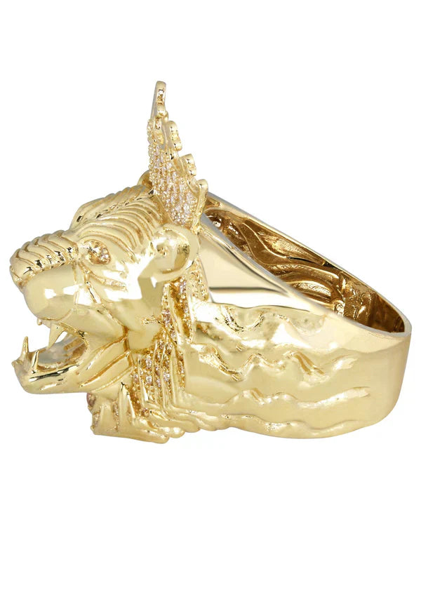 Mens Lions Head Pinky Ring | 10K Solid Yellow Gold