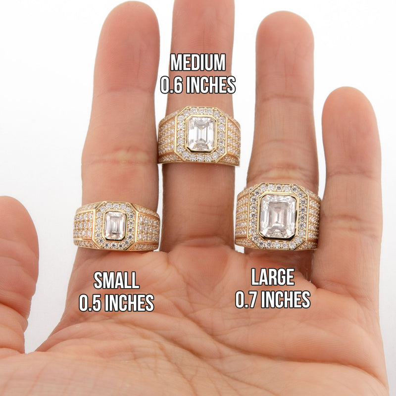 Men's Jewelry - Men's VVS Lab Diamond Ring | Emerald Cut and Round Halo | Yellow Gold