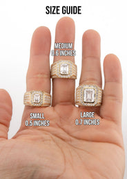 Men's Jewelry - Men's VVS Lab Diamond Ring | Emerald Cut and Round Halo | Yellow Gold