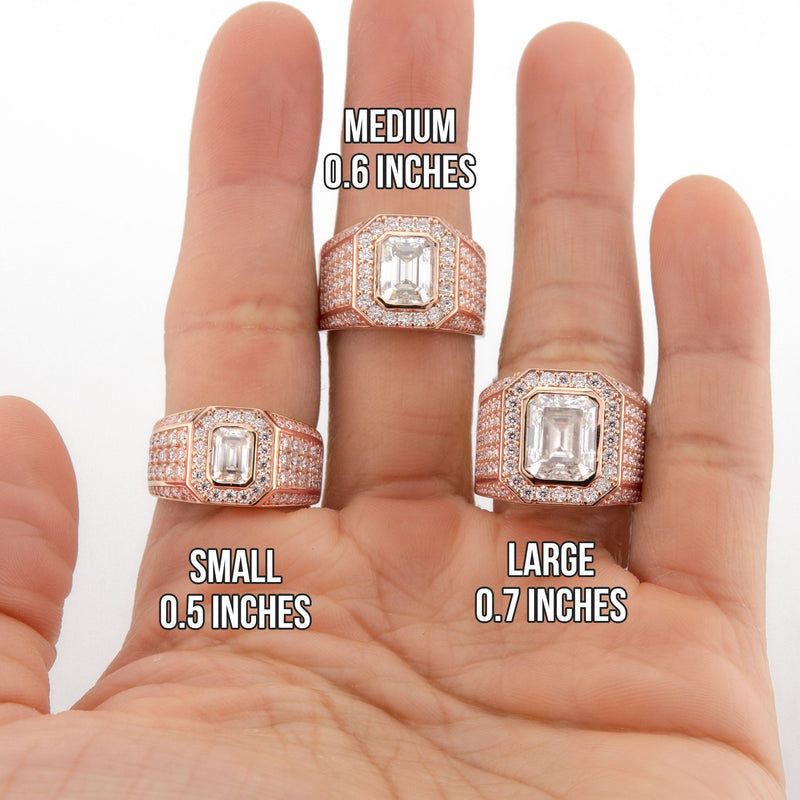 Men's Jewelry - Men's VVS Lab Diamond Ring | Emerald Cut and Round Halo | Rose Gold