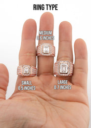 Men's Jewelry - Men's VVS Lab Diamond Ring | Emerald Cut and Round Halo | Rose Gold