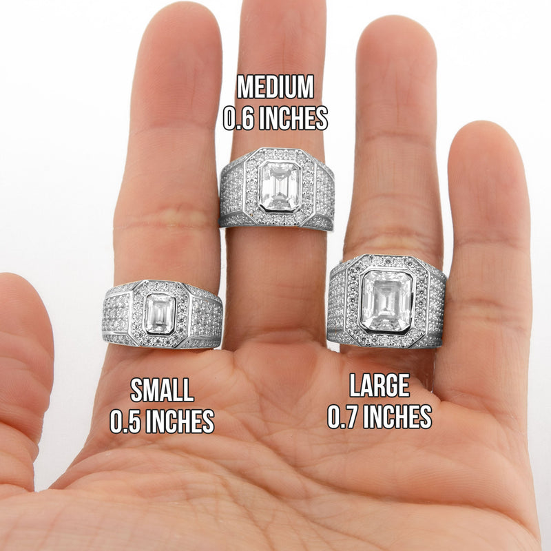 Men's Jewelry - Men's VVS Lab Diamond Ring | Emerald Cut and Round Halo | White Gold