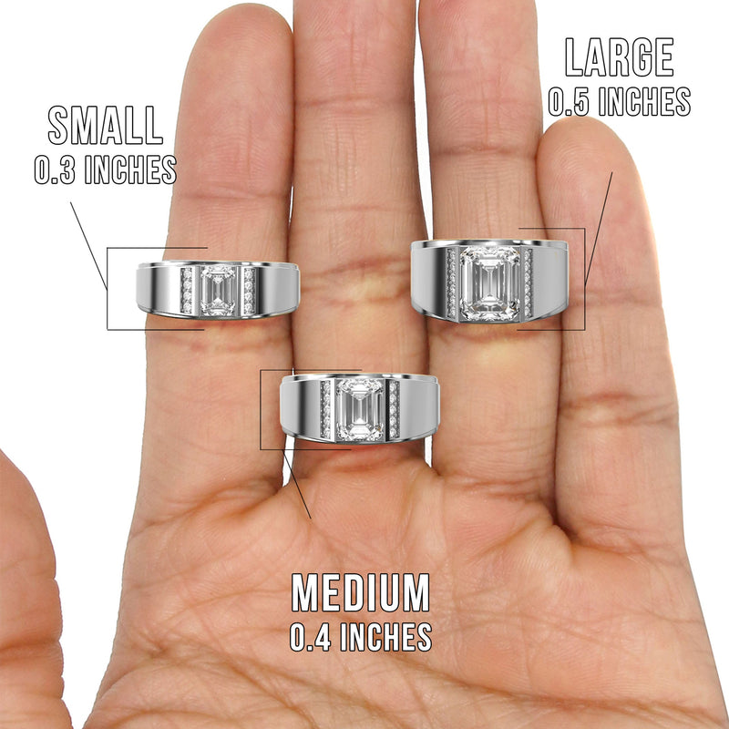 Men's Jewelry - Men's VVS Lab Diamond Emerald Cut Engagement Ring | White Gold