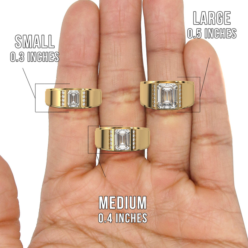 Men's Jewelry - Men's VVS Lab Diamond Emerald Cut Engagement Ring | Yellow Gold