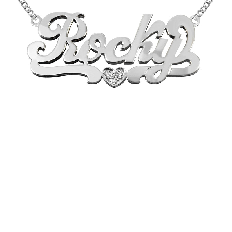 14K White Gold with Diamond Name Plate Necklace | Style #94