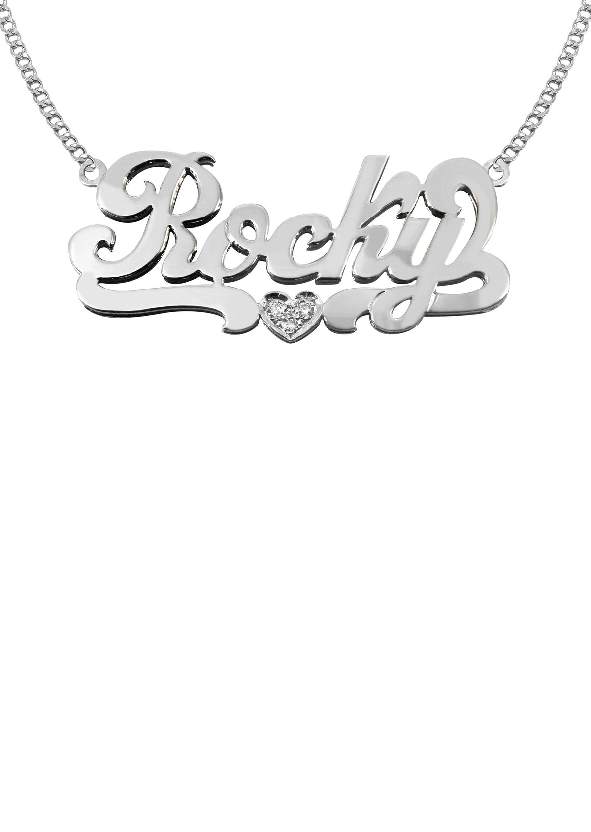 14K White Gold with Diamond Name Plate Necklace | Style #94