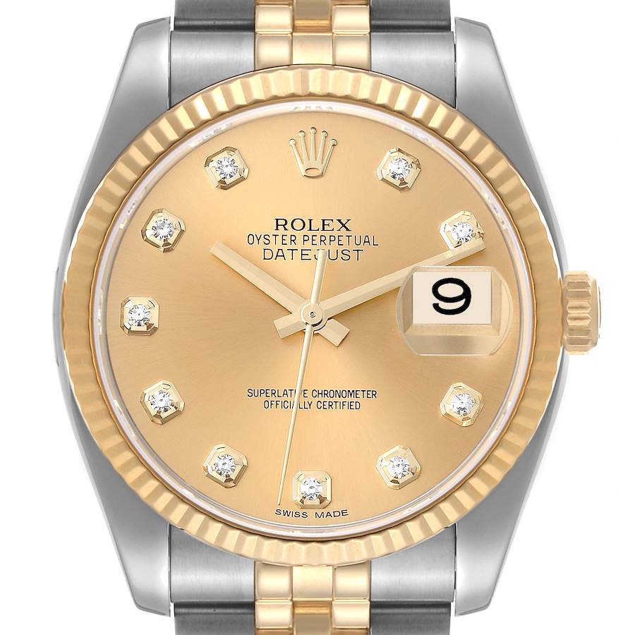 Rolex Datejust 116233 Watch for Men | 36MM | Yellow Gold Diamond | Champagne Dial - Steel