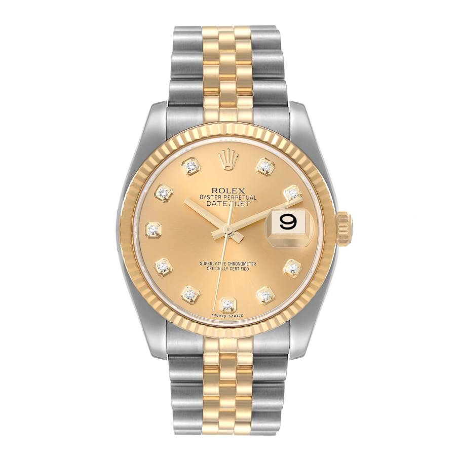 Rolex Datejust 116233 Watch for Men | 36MM | Yellow Gold Diamond | Champagne Dial - Steel