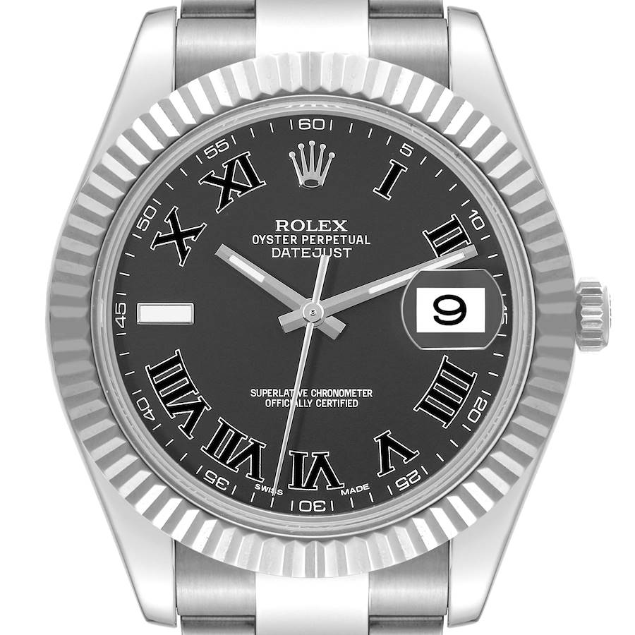 Rolex Datejust II 41mm Grey Dial Steel White Gold Mens Watch 116334