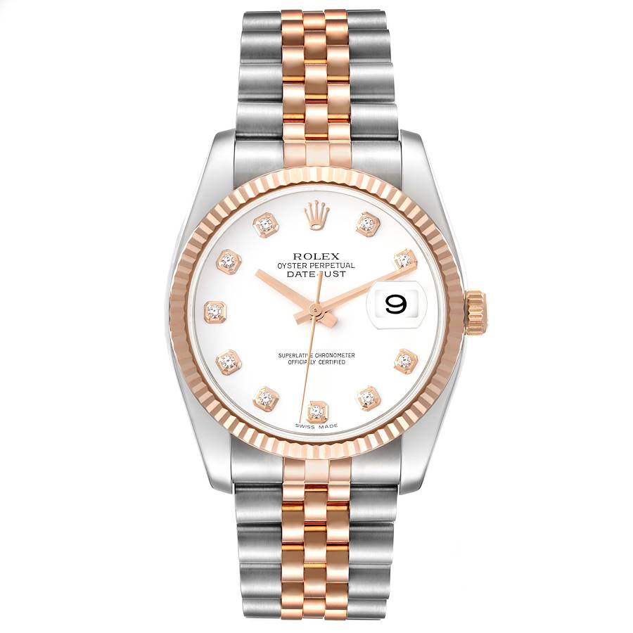 Rolex Datejust 116231 | 36MM | Rose Gold White  Diamond Dial | 18KT TWO TONE