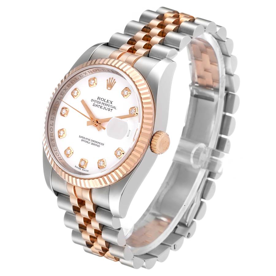 Rolex Datejust 116231 | 36MM | Rose Gold White  Diamond Dial | 18KT TWO TONE