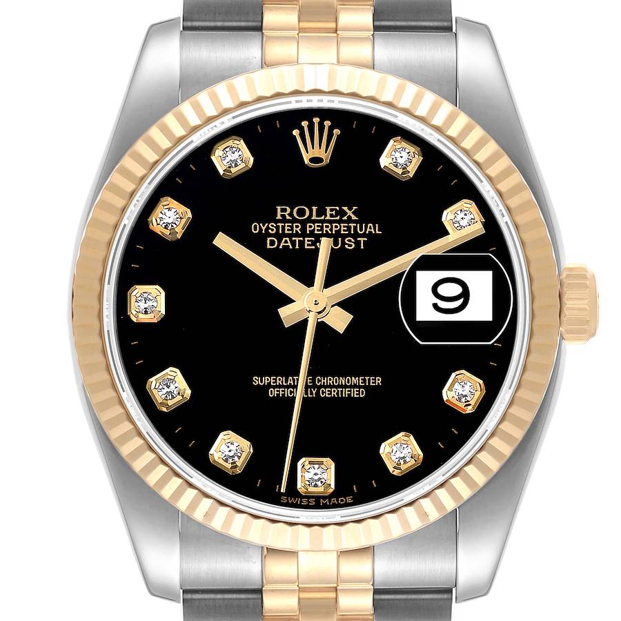 Rolex Datejust Watch 116233 for Men | 36MM| Yellow Gold - Two Tone | Black Diamond Dial - Steel
