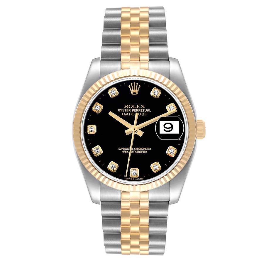 Rolex Datejust Watch 116233 for Men | 36MM| Yellow Gold - Two Tone | Black Diamond Dial - Steel