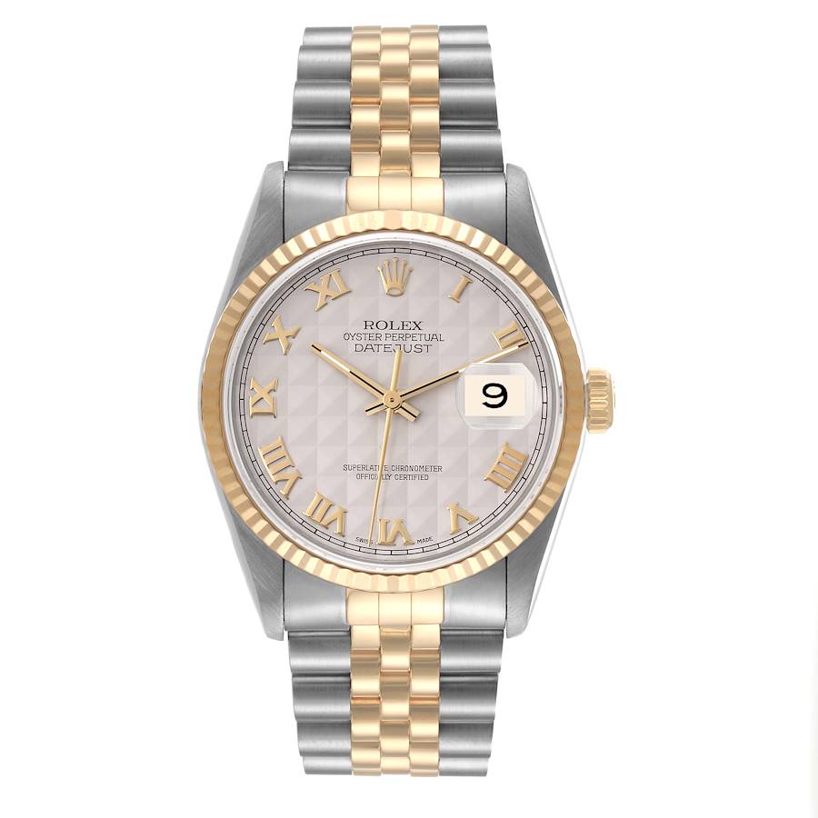 Rolex Datejust Watch 16233 for Men | 36MM | Ivory Pyramid Dial | Yellow Gold Steel