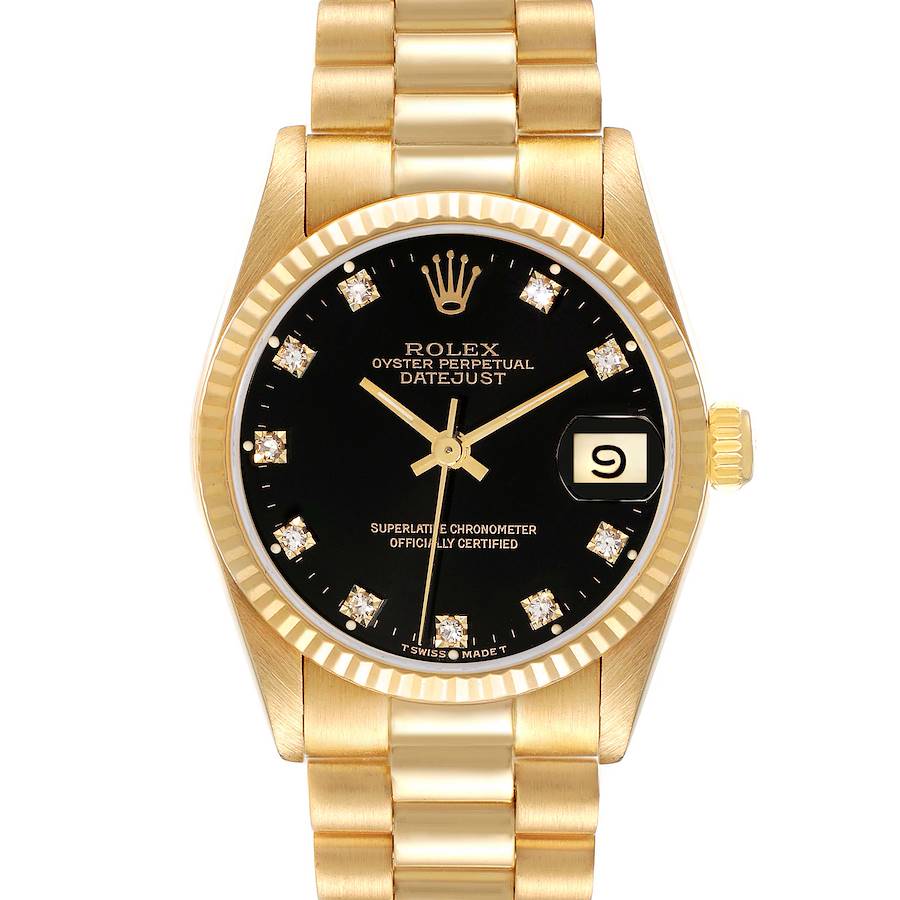 Rolex President  Yellow Gold Onyx Diamond Dial Ladies Watch 26mm