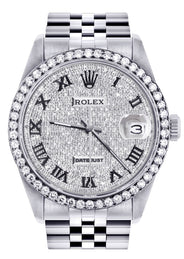Mens Diamond Rolex Datejust Watch 16200  | 36MM | Fully Iced Out Diamond Roman Dial | Jubilee Band