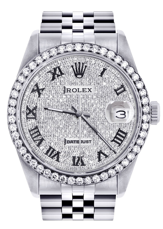 Womens Rolex Datejust Watch 16200  | 36MM | Full Diamond Roman Dial | Jubilee Band