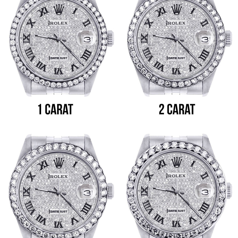 116200 | Hidden Clasp | Diamond Rolex Datejust Watch | 36MM | Full Diamond Roman Dial | Jubilee Band