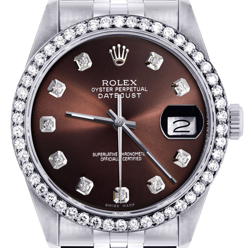 Diamond Mens  Rolex Datejust Watch 16200| 36MM | Chocolate Diamond Dial | Jubilee Band