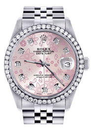 Diamond Mens Rolex Datejust Watch 16200 | 36MM | Pink Flower Diamond Dial | Jubilee Band