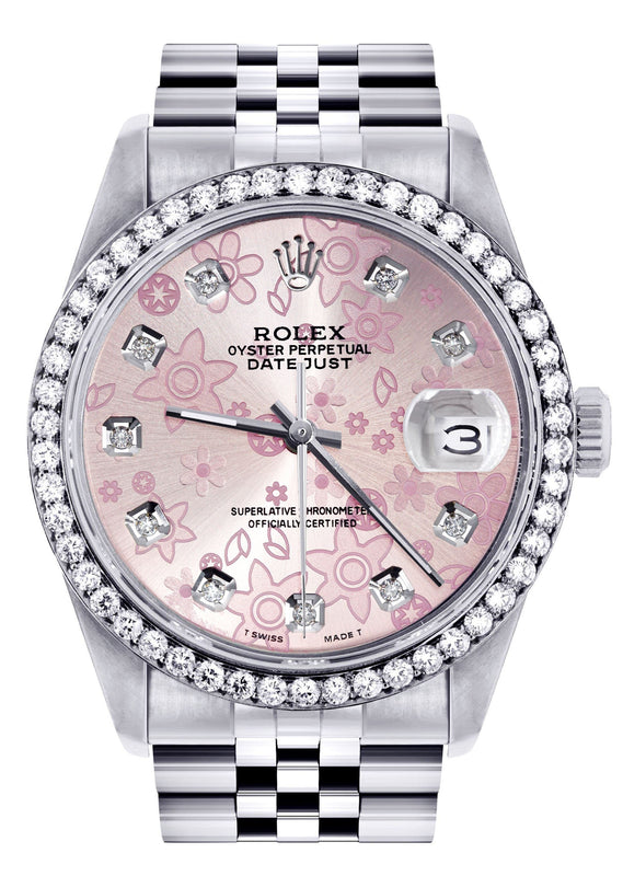 Womens Rolex Datejust Watch 16200 | 36Mm | Pink Diamond Flower Dial | Jubilee Band