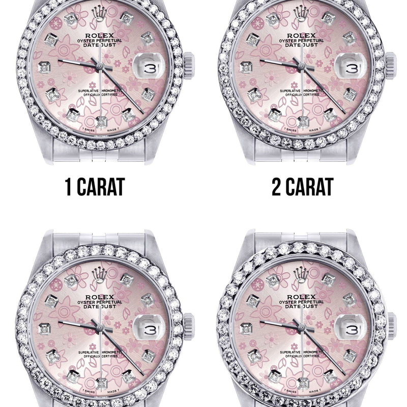 116200 | Hidden Clasp | Diamond Rolex Datejust Watch | 36MM | Pink Flower Diamond Dial | Jubilee Band