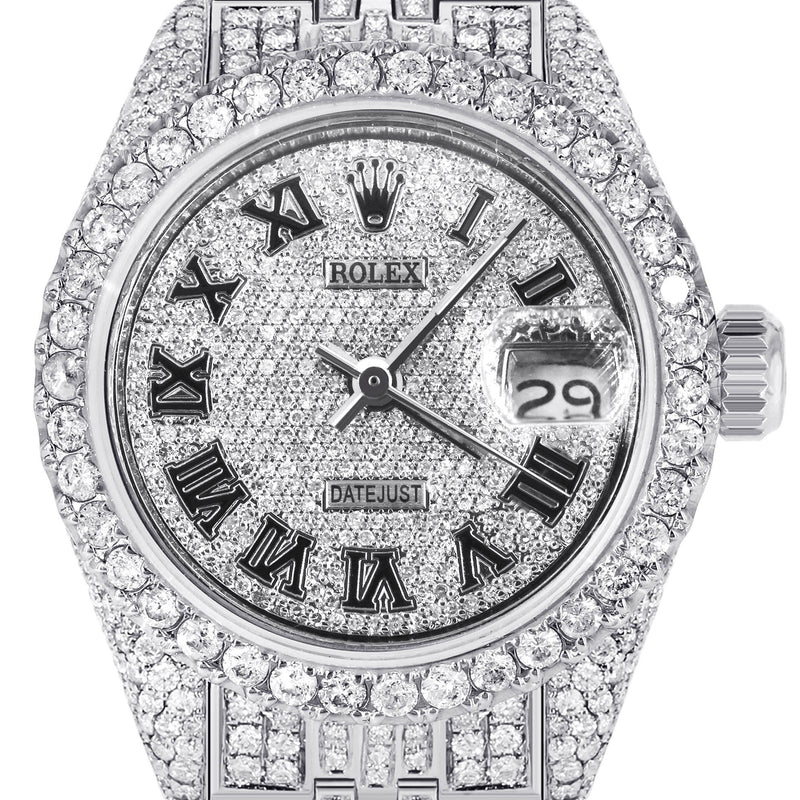 Womens Diamond Stainless Steel Rolex Watch | 26Mm | Diamond Roman Numeral Dial | Jubilee Band