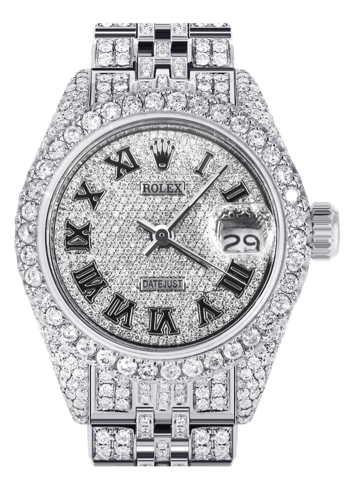 Womens Diamond Stainless Steel Rolex Watch | 26Mm | Diamond Roman Numeral Dial | Jubilee Band