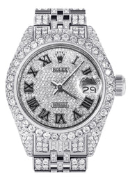 Womens Diamond Stainless Steel Rolex Watch | 26Mm | Diamond Roman Numeral Dial | Jubilee Band