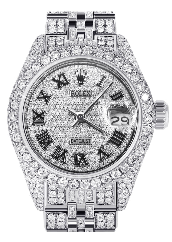 Womens Diamond Stainless Steel Rolex Watch | 26Mm | Diamond Roman Numeral Dial | Jubilee Band